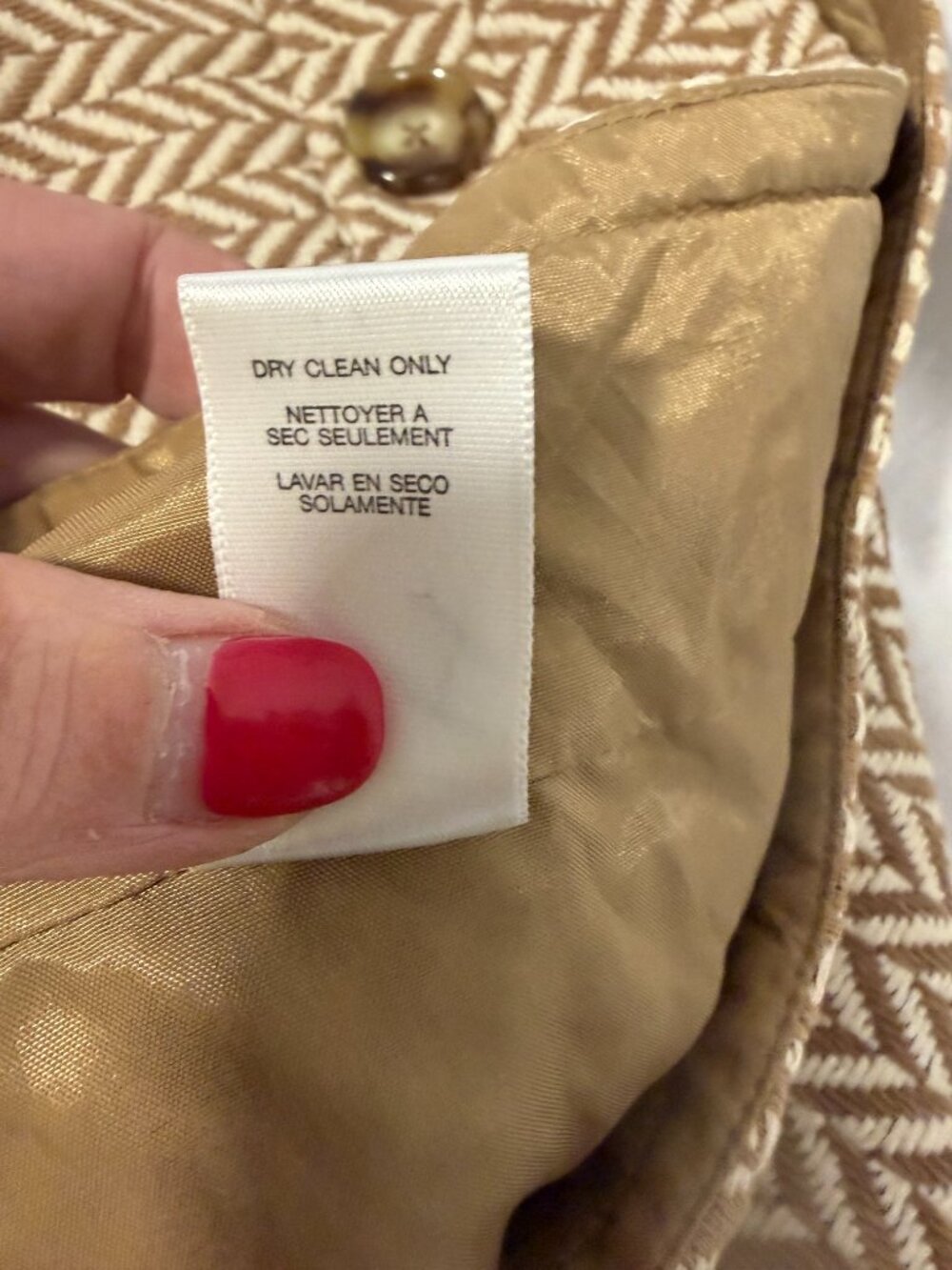 MICHAEL Michael Kors Tweed Herringbone Mini Skirt Brown Cream Faux Pocket Sz10 - Picture 6 of 9